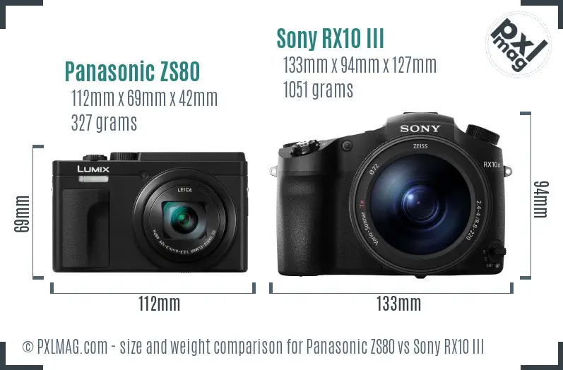 Panasonic ZS80 vs Sony RX10 III size comparison