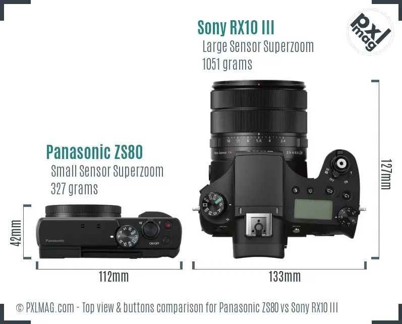 Panasonic ZS80 vs Sony RX10 III top view buttons comparison