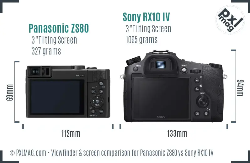 Panasonic ZS80 vs Sony RX10 IV Screen and Viewfinder comparison