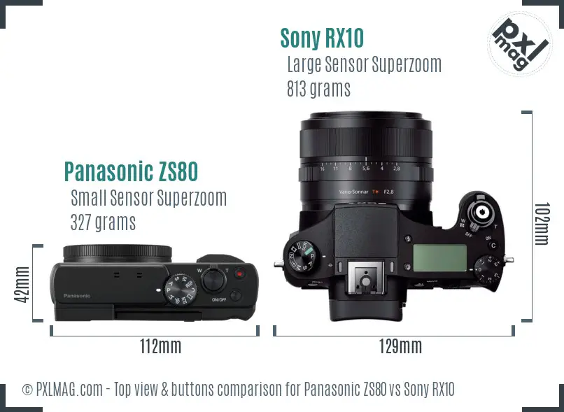 Panasonic ZS80 vs Sony RX10 top view buttons comparison