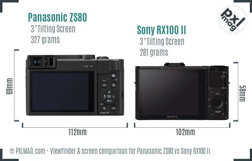 Panasonic ZS80 vs Sony RX100 II Screen and Viewfinder comparison