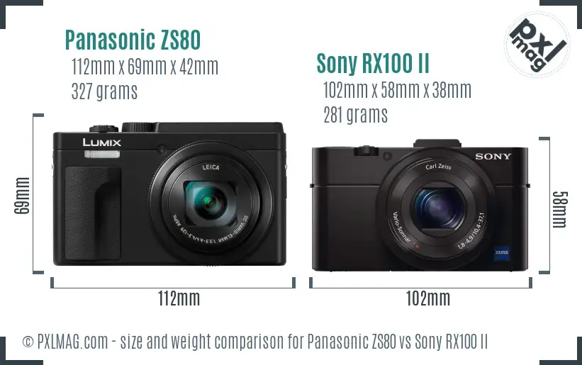 Panasonic ZS80 vs Sony RX100 II size comparison
