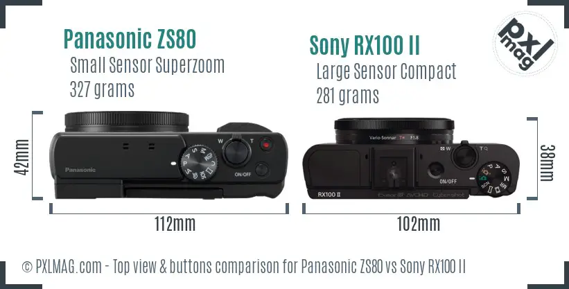 Panasonic ZS80 vs Sony RX100 II top view buttons comparison