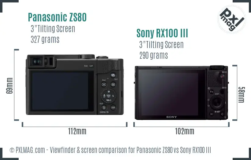 Panasonic ZS80 vs Sony RX100 III Screen and Viewfinder comparison