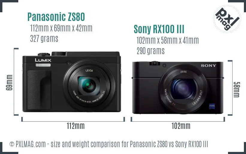 Panasonic ZS80 vs Sony RX100 III size comparison