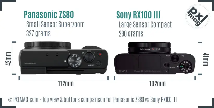 Panasonic ZS80 vs Sony RX100 III top view buttons comparison