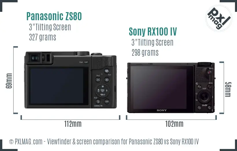 Panasonic ZS80 vs Sony RX100 IV Screen and Viewfinder comparison