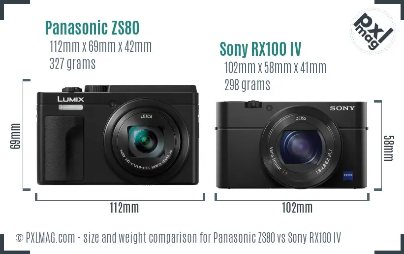 Panasonic ZS80 vs Sony RX100 IV size comparison