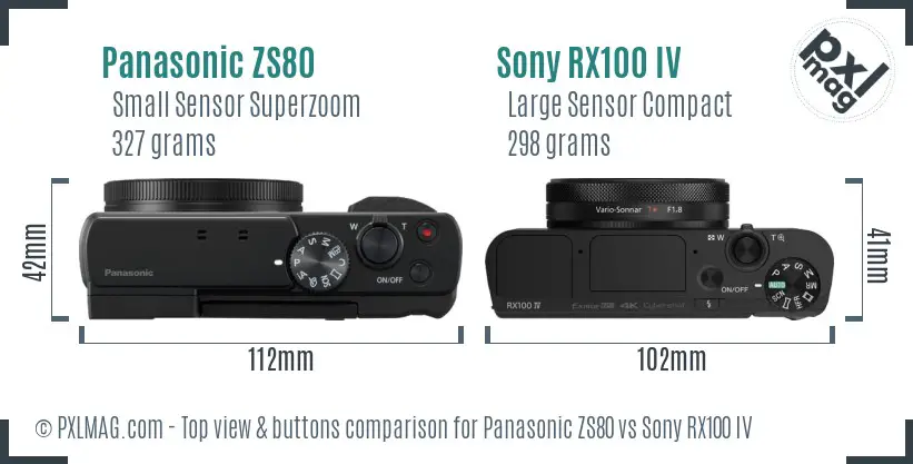 Panasonic ZS80 vs Sony RX100 IV top view buttons comparison