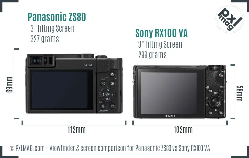 Panasonic ZS80 vs Sony RX100 VA Screen and Viewfinder comparison