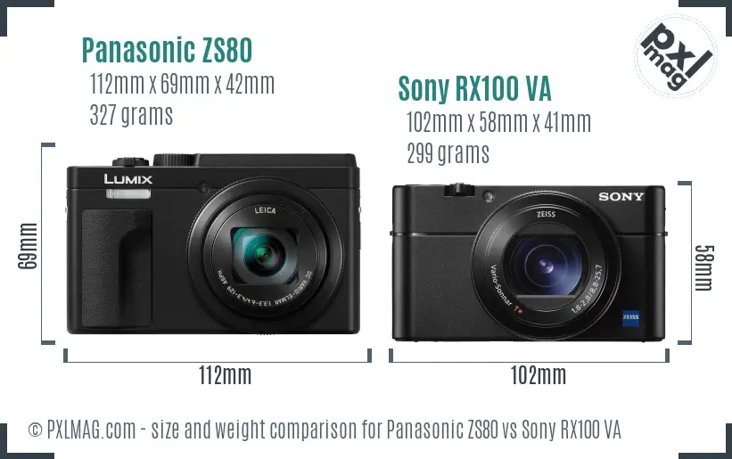 Panasonic ZS80 vs Sony RX100 VA size comparison