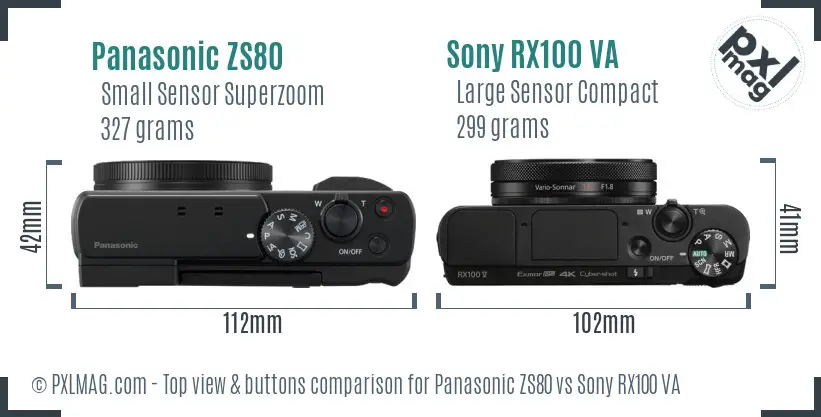 Panasonic ZS80 vs Sony RX100 VA top view buttons comparison