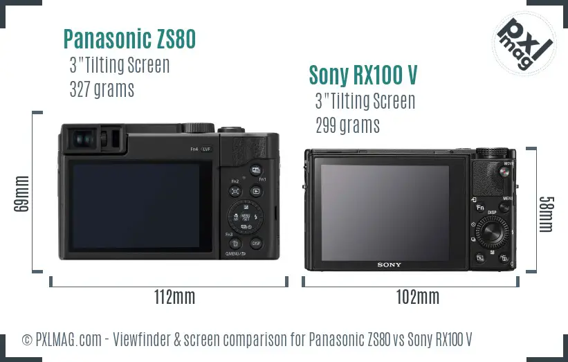 Panasonic ZS80 vs Sony RX100 V Screen and Viewfinder comparison