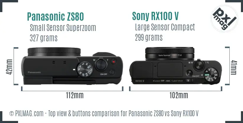 Panasonic ZS80 vs Sony RX100 V top view buttons comparison
