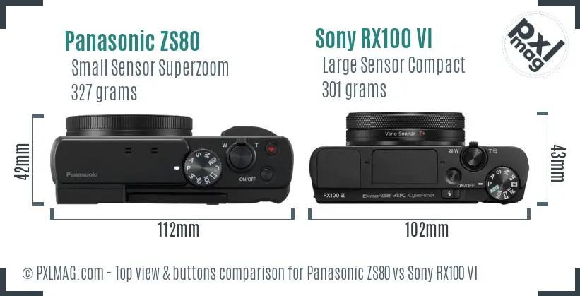 Panasonic ZS80 vs Sony RX100 VI top view buttons comparison