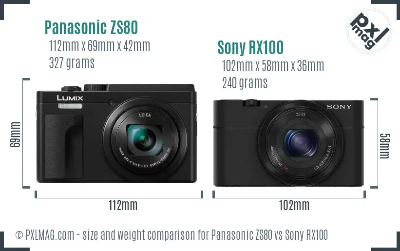 Panasonic ZS80 vs Sony RX100 size comparison