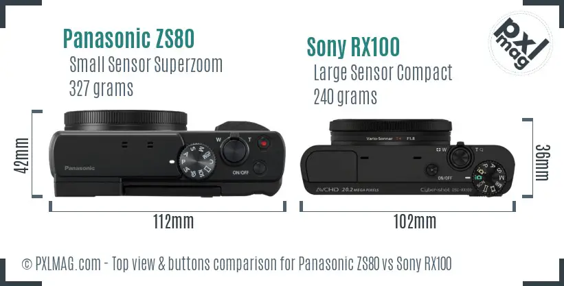 Panasonic ZS80 vs Sony RX100 top view buttons comparison