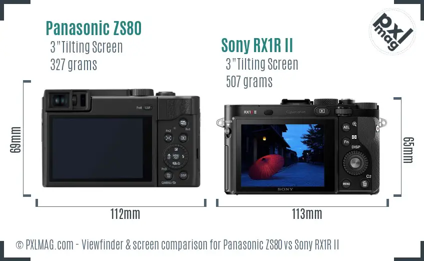 Panasonic ZS80 vs Sony RX1R II Screen and Viewfinder comparison