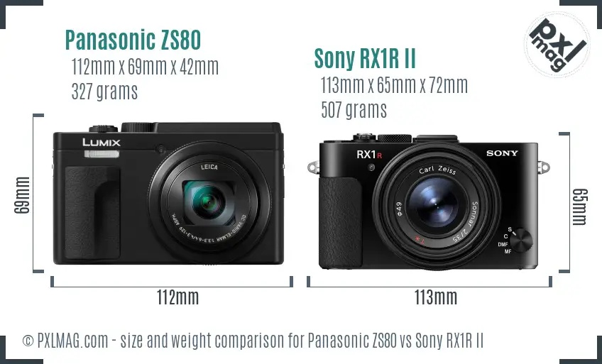 Panasonic ZS80 vs Sony RX1R II size comparison
