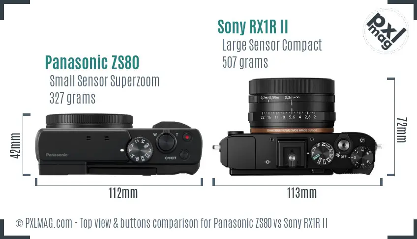 Panasonic ZS80 vs Sony RX1R II top view buttons comparison