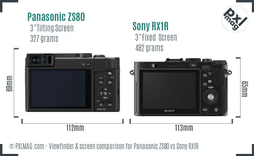 Panasonic ZS80 vs Sony RX1R Screen and Viewfinder comparison