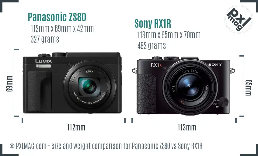 Panasonic ZS80 vs Sony RX1R size comparison