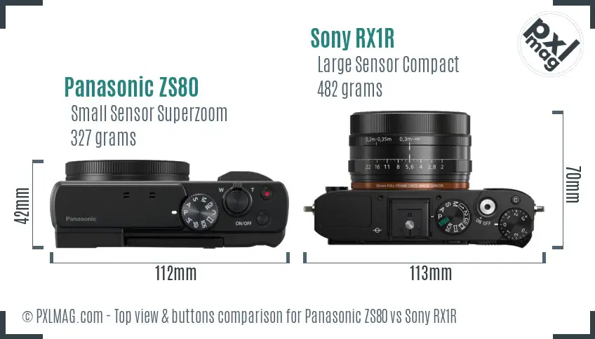 Panasonic ZS80 vs Sony RX1R top view buttons comparison