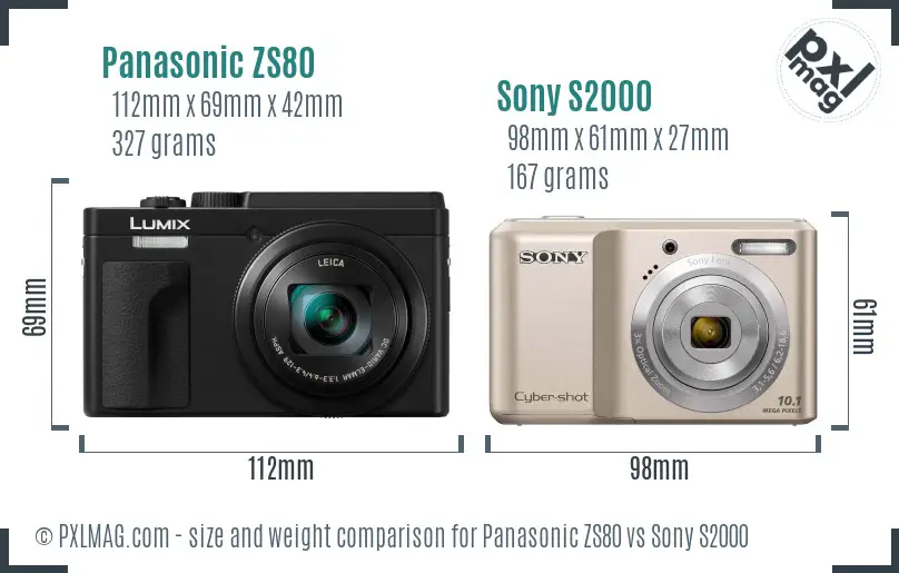 Panasonic ZS80 vs Sony S2000 size comparison Panasonic ZS80 vs Sony S2000 size comparison