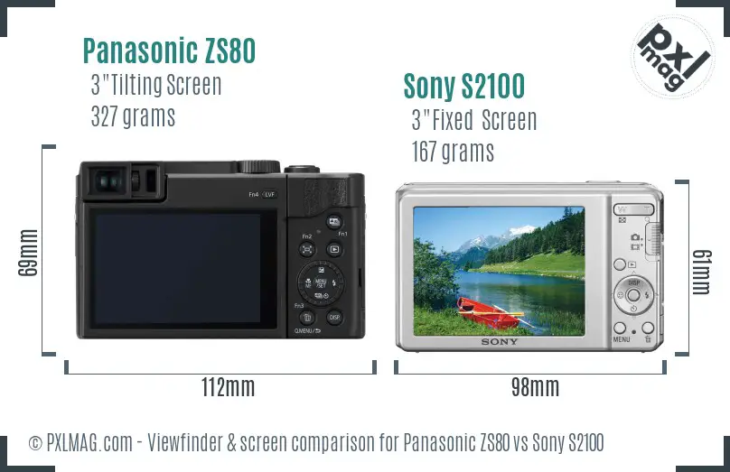 Panasonic ZS80 vs Sony S2100 Screen and Viewfinder comparison