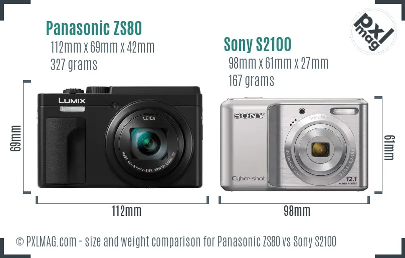 Panasonic ZS80 vs Sony S2100 size comparison