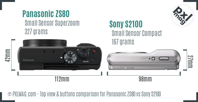 Panasonic ZS80 vs Sony S2100 top view buttons comparison