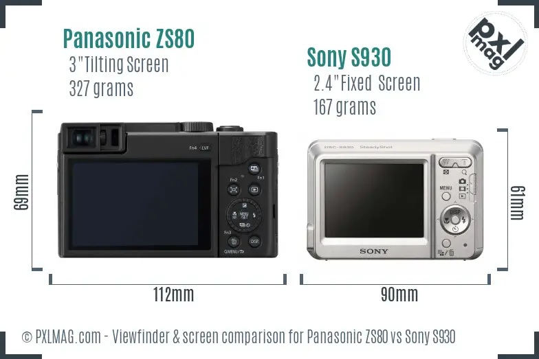 Panasonic ZS80 vs Sony S930 Screen and Viewfinder comparison