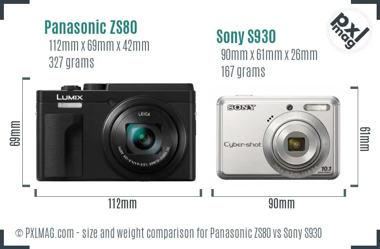 Panasonic ZS80 vs Sony S930 size comparison