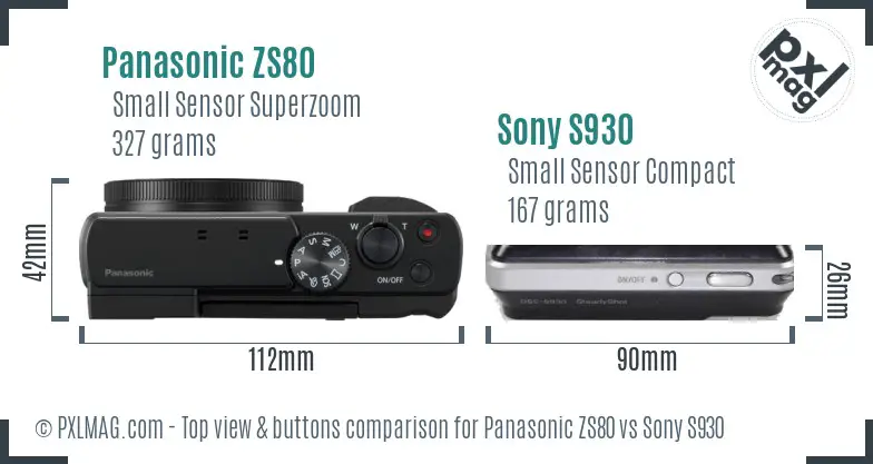 Panasonic ZS80 vs Sony S930 top view buttons comparison