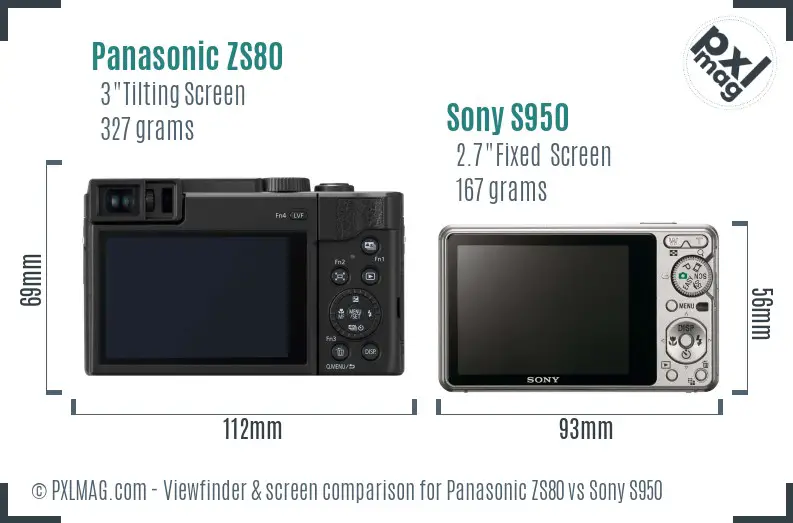 Panasonic ZS80 vs Sony S950 Screen and Viewfinder comparison