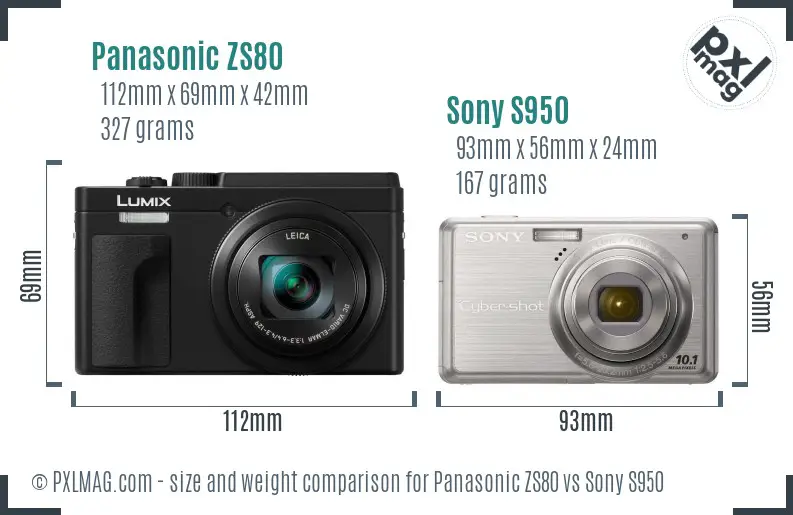 Panasonic ZS80 vs Sony S950 size comparison