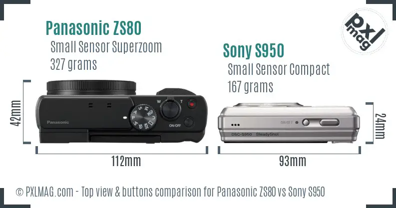 Panasonic ZS80 vs Sony S950 top view buttons comparison