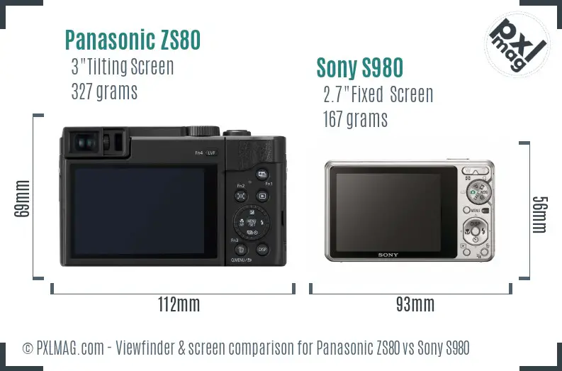 Panasonic ZS80 vs Sony S980 Screen and Viewfinder comparison