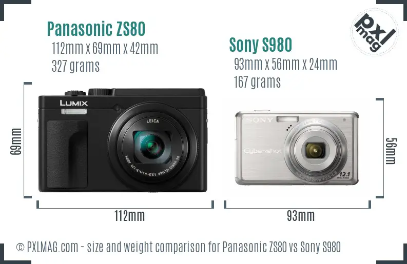 Panasonic ZS80 vs Sony S980 size comparison