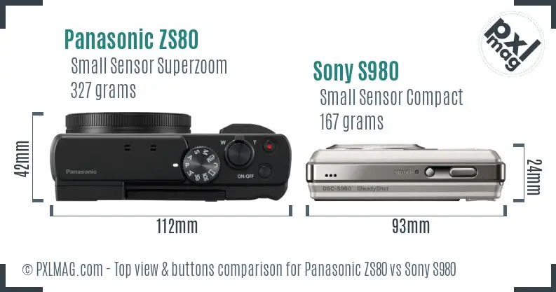 Panasonic ZS80 vs Sony S980 top view buttons comparison