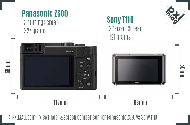 Panasonic ZS80 vs Sony T110 Screen and Viewfinder comparison