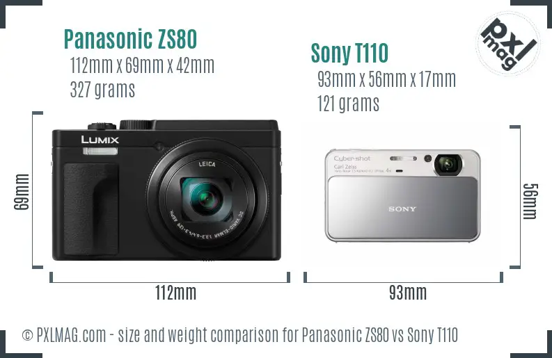 Panasonic ZS80 vs Sony T110 size comparison