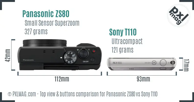 Panasonic ZS80 vs Sony T110 top view buttons comparison