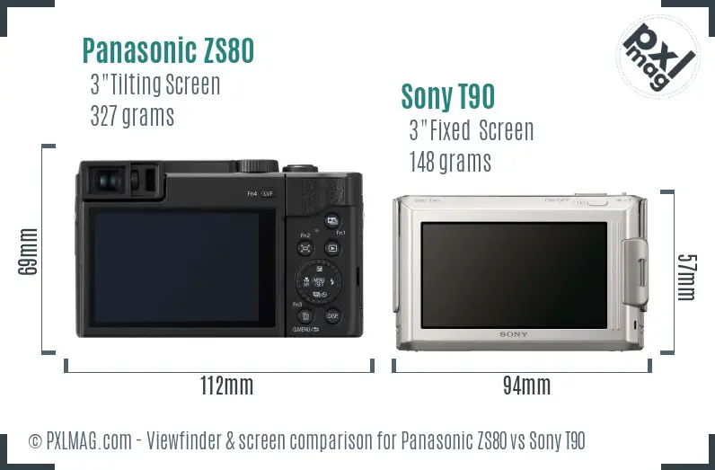 Panasonic ZS80 vs Sony T90 Screen and Viewfinder comparison