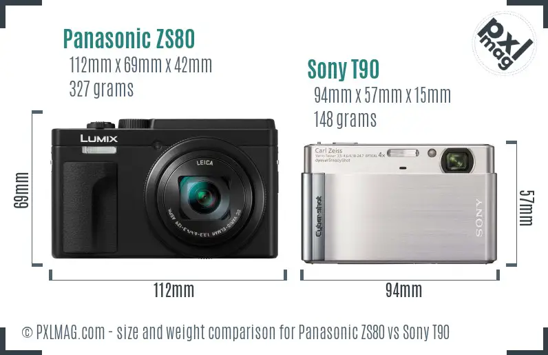 Panasonic ZS80 vs Sony T90 size comparison