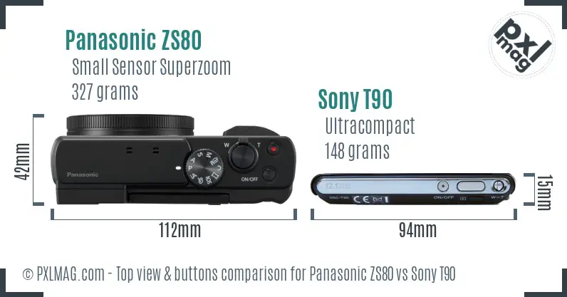 Panasonic ZS80 vs Sony T90 top view buttons comparison