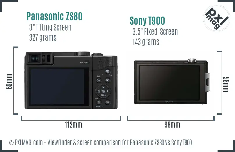 Panasonic ZS80 vs Sony T900 Screen and Viewfinder comparison