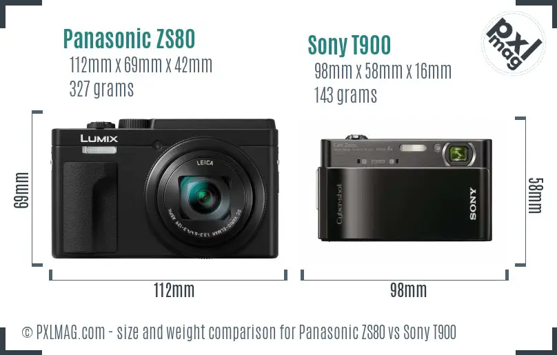 Panasonic ZS80 vs Sony T900 size comparison