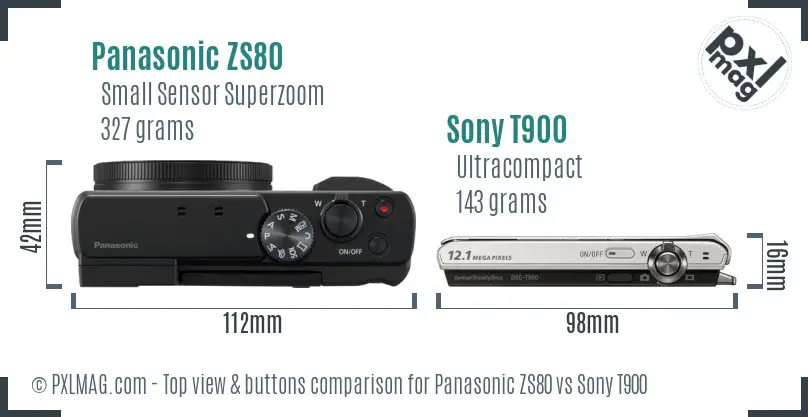 Panasonic ZS80 vs Sony T900 top view buttons comparison