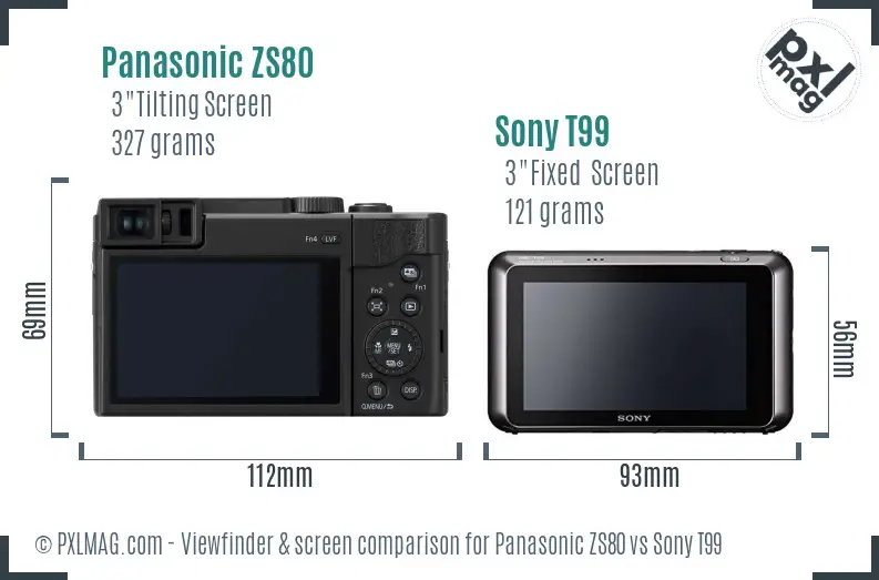 Panasonic ZS80 vs Sony T99 Screen and Viewfinder comparison